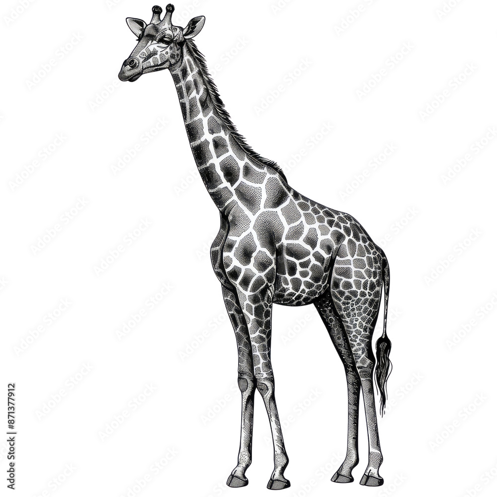 Obraz premium Black And White Drawing Giraffe lllustrations Art, Generative AI