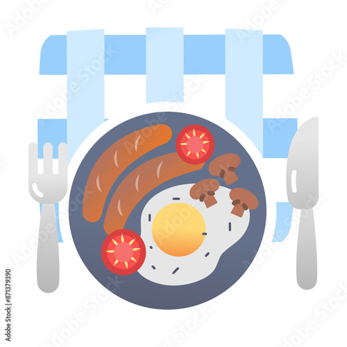 A flat style icon of late breakfast serving 