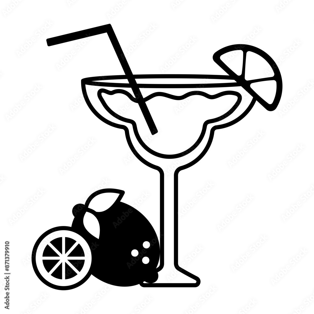 A glyph icon of a lemonade glass with a straw in it A glyph icon of a lemonade glass with a straw in it