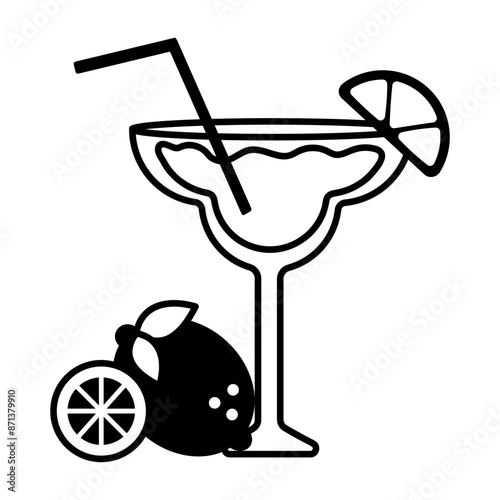 A glyph icon of a lemonade glass with a straw in it 