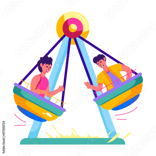 A flat character illustration of carousel ride 