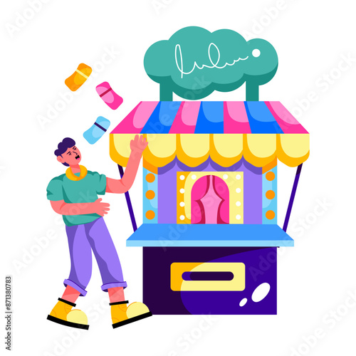 A flat character illustration of ticket booth 