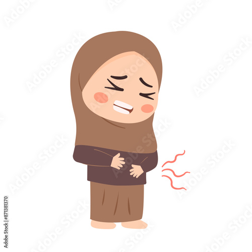 Cute Little Muslim Girl Stomachache