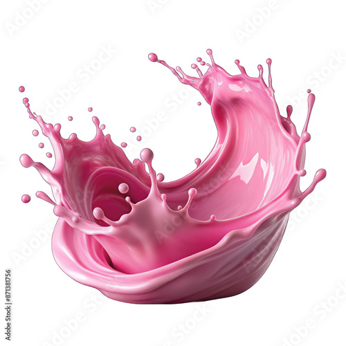 Pink milky liquid wave splash isolated on transparent background photo