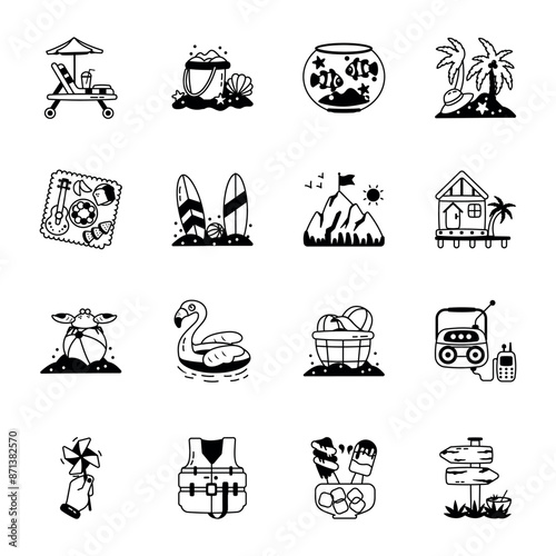 Collection of Beach and Camping Glyph Icons 

