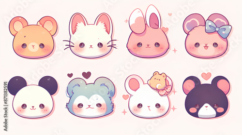 collection of cute cartoon animal faces on a white background