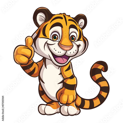 Cartoon happy tiger giving thumbs up isolated on white background