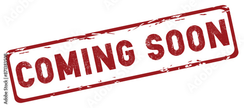 coming soon red square grunge stamp. Coming soon grunge rubber stamp isolated on white background. Vector illustration.