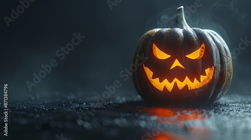 Wallpaper Mural Frightening pumpkin with piercing glowing eyes and a grimacing face, set against a dark background, detailed and eerie Torontodigital.ca