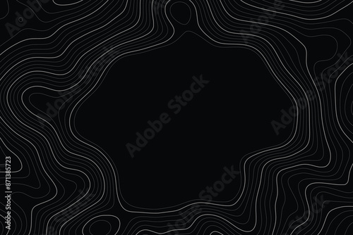 Imitation of a geographical map, white lines on black background, vector design