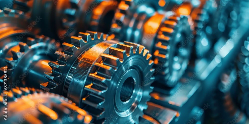 Fototapeta premium A close-up of gears and machinery in motion, illustrating the precision and complexity of industrial engineering