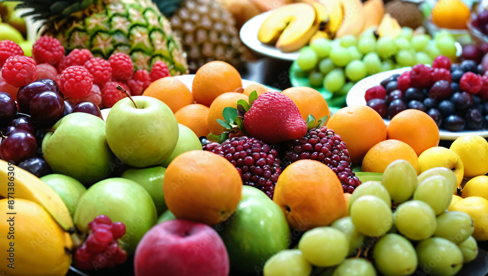 Decorated catering fruits on table with different fruits for party event orcelebration Decorated catering fruits on table with different fruits for party event orcelebration