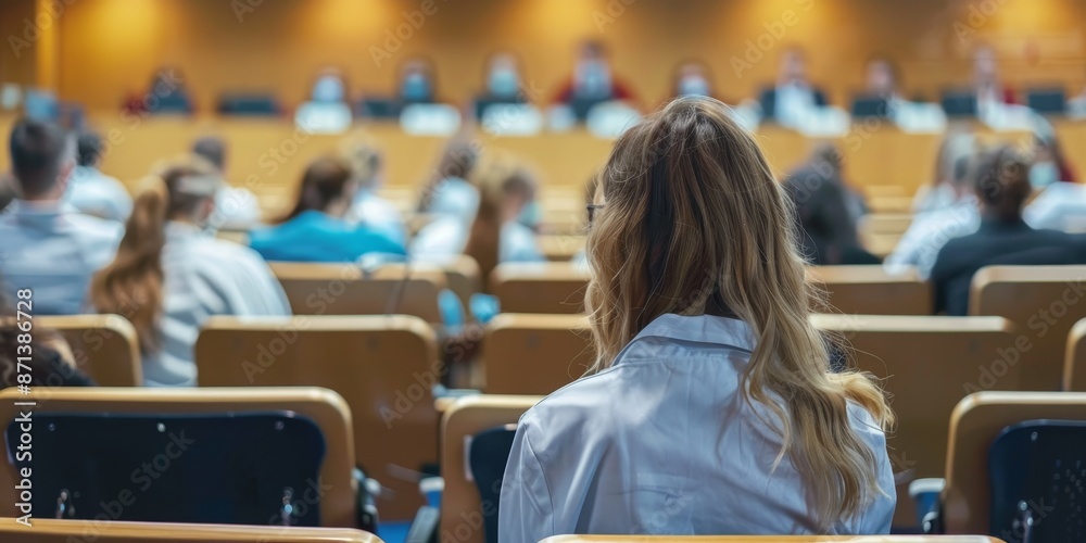Fototapeta premium A medical student attending a lecture in a lecture hall, eager to learn and contribute