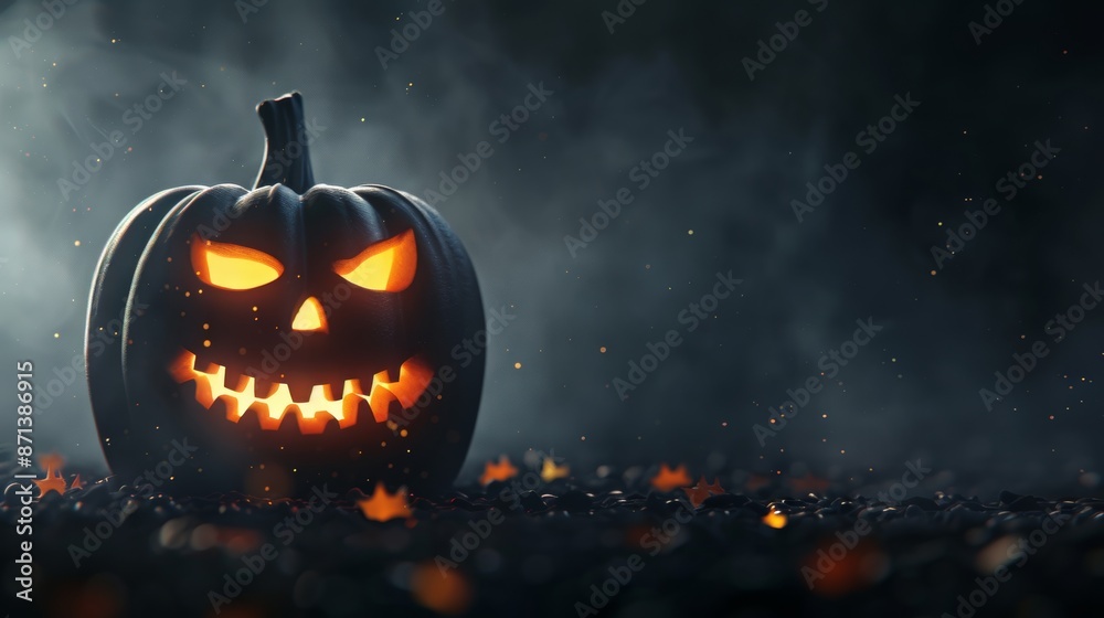 Terrifying pumpkin with glowing eyes and a grimacing face, dark backdrop, highly detailed, spooky and foreboding Terrifying pumpkin with glowing eyes and a grimacing face, dark backdrop, highly detailed, spooky and foreboding