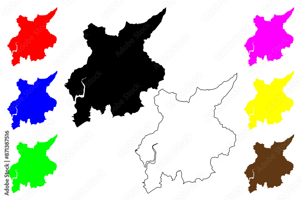 Naklejka premium Lancaster Non-metropolitan district, Borough, city (United Kingdom of Great Britain and Northern Ireland, ceremonial county Lancashire or Lancs, England) map vector illustration, scribble sketch map