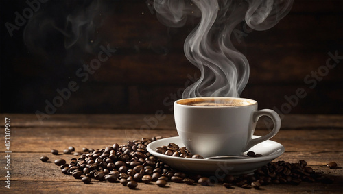 A steaming cup of coffee
