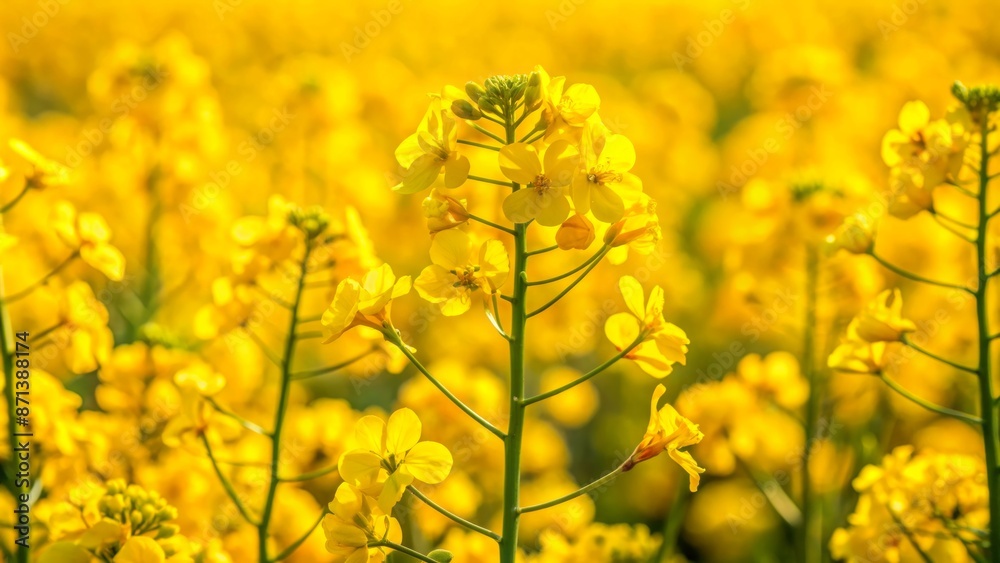 Obraz premium Vibrant yellow rapeseed flowers bloom in abundance, filling the frame with bright, cheerful petals and delicate, intricate centers.