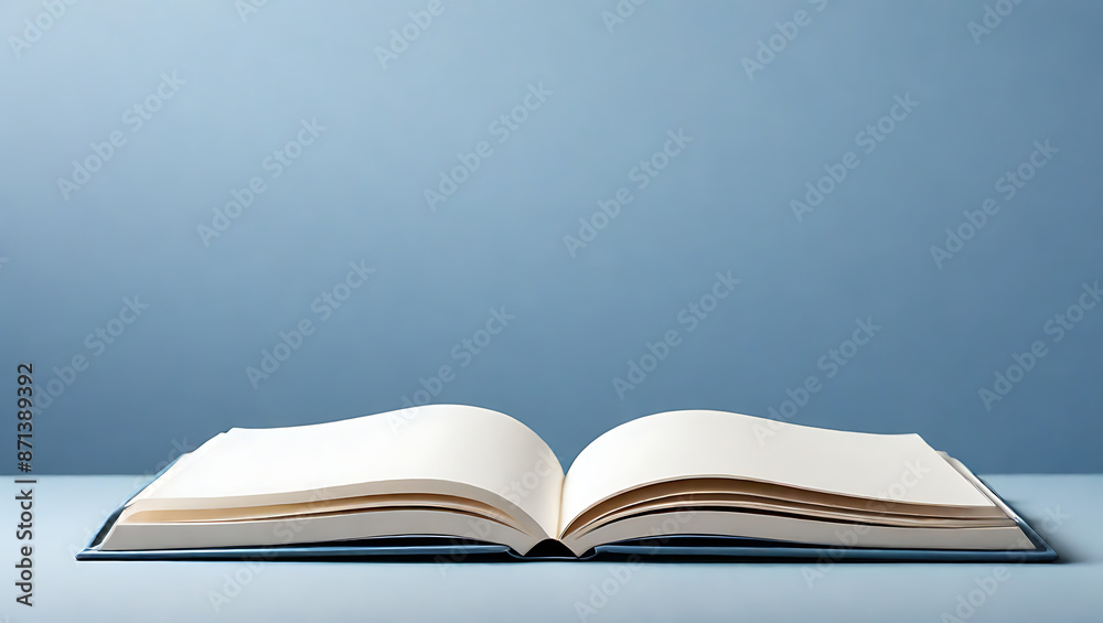 A mock up of blank white book on a plain blue background, lying flat on plain
A mock up of blank white book on a plain blue background, lying flat on plain