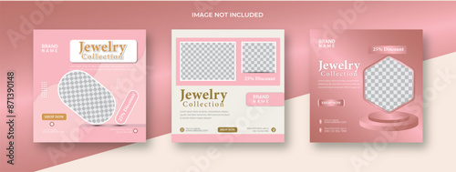 Jewelry flyer social media post, web banner or square flyer design template Instagram post set design template	