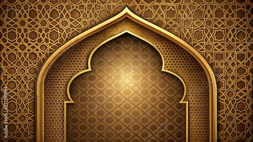 Eid al Adha A gold and brown background with a gold arch and the words Eid al Adha, with copy space, with empty space, no text, no word, photo