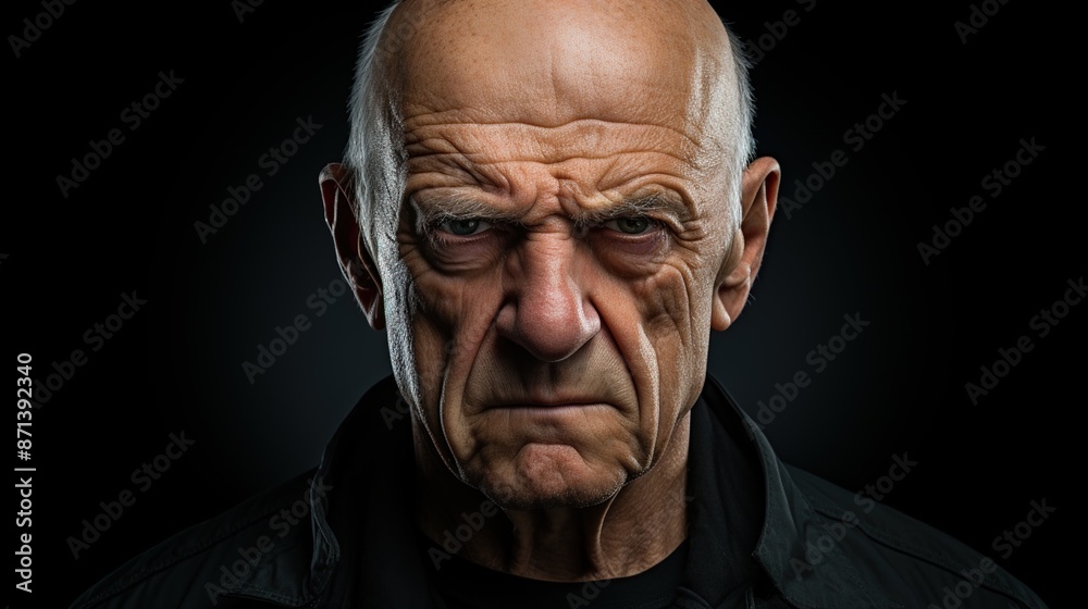 Close-up Portrait of an Elderly Man with a Serious Expression Close-up Portrait of an Elderly Man with a Serious Expression