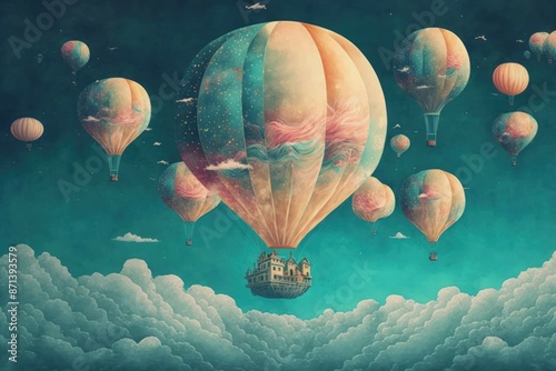 illustration of colorful fantasy hot air balloons in the sky