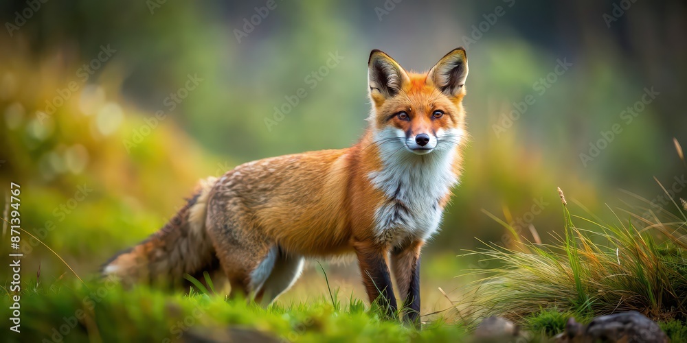 Fototapeta premium A red fox exploring its natural habitat in the wild, red fox, wildlife, animal, nature, wild, forest, mammal, cute, fur
