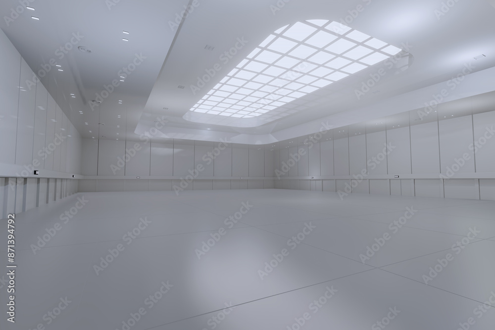 Empty hall exhibition centre.The backdrop for exhibition stand, booth,gallery,trade show.Conversation for activity,meeting.Arena for entertainment,event,sports.Indoor  Stadium,art museum.3d render.