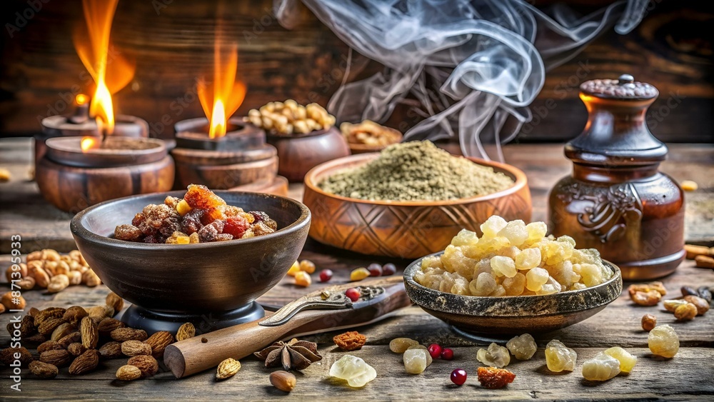 Myrrh and frankincense is an aromatic resin, used for religious rites, incense and perfumes Myrrh and frankincense is an aromatic resin, used for religious rites, incense and perfumes