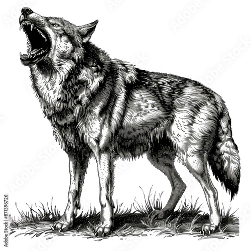 Black And White Drawing Wolf lllustrations Art, Generative AI  photo