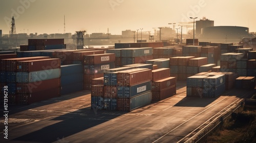 Stacked shipping containers in port