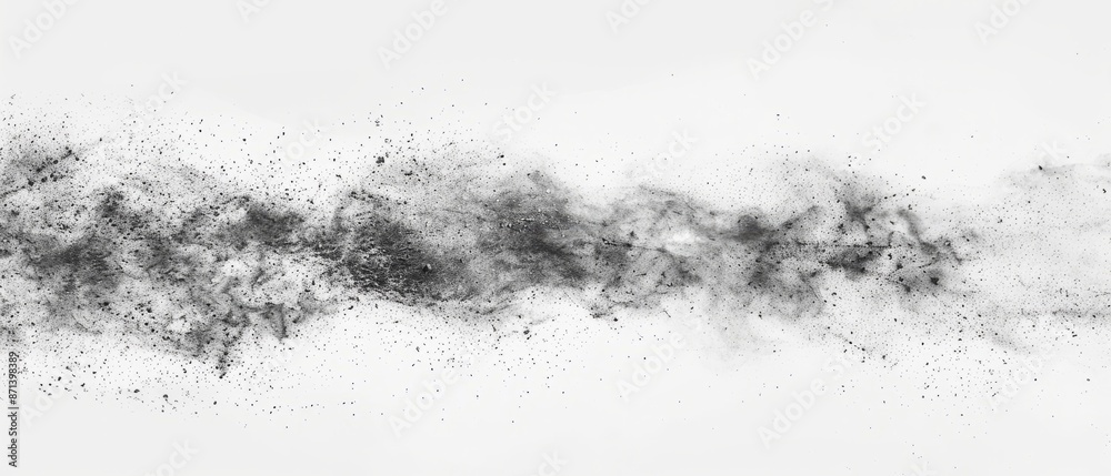 Fototapeta premium Pencil sketch style, panoramic close-up, high detail scan of dust on a smooth surface, on white background, Generative AI