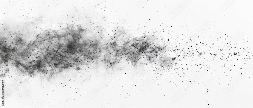 Fototapeta premium Pencil sketch style, panoramic close-up, high detail scan of dust particles floating, on white background, Generative AI