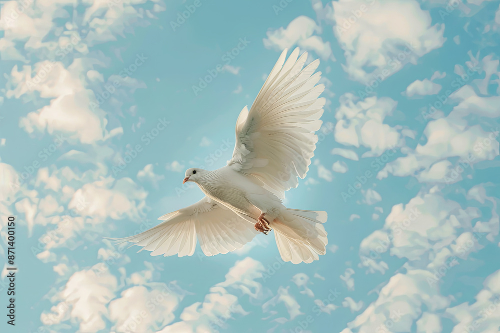 Fototapeta premium Sky funeral background with a white dove