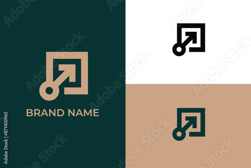 square box and arrow modern abstract minimal logo, square box location compass arrow creative minimal monochrome monogram symbol