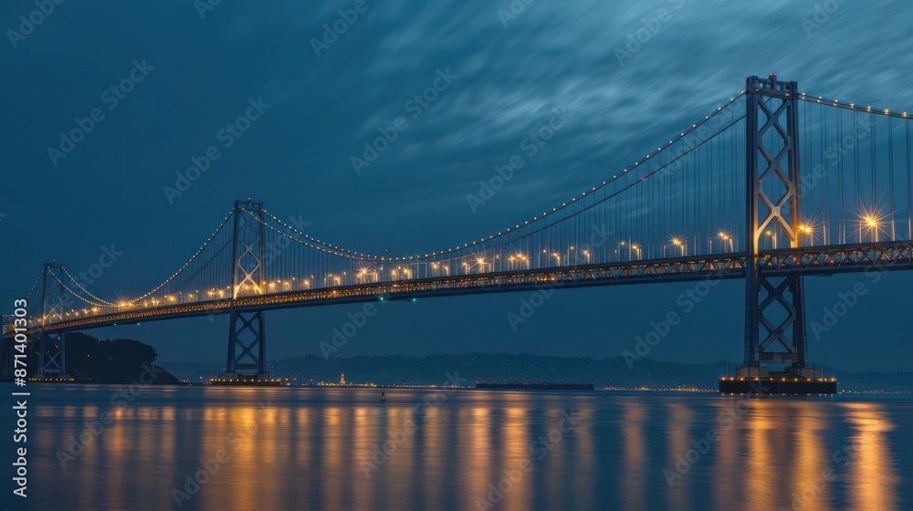 A bridge spans a body of water at night A bridge spans a body of water at night