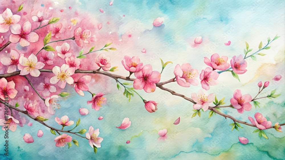 Watercolor painting of cherry blossoms with soft, hand-drawn style, cherry blossoms, watercolor, painting, soft, hand-drawn Watercolor painting of cherry blossoms with soft, hand-drawn style, cherry blossoms, watercolor, painting, soft, hand-drawn