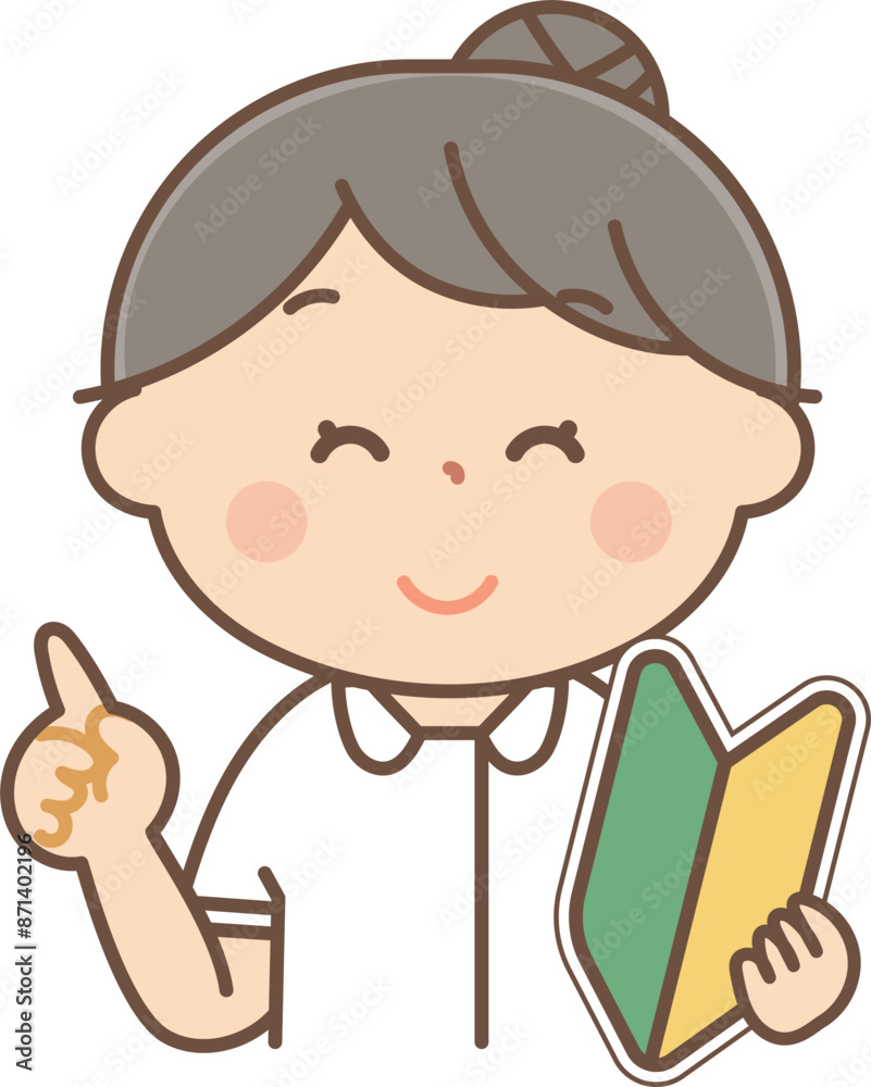 ポイントを説明する初心者マークを持った女性看護師