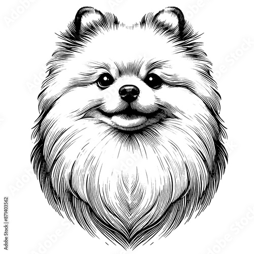 Hand drawn cute Pomeranian portrait, vector sketch isolated on white background.	