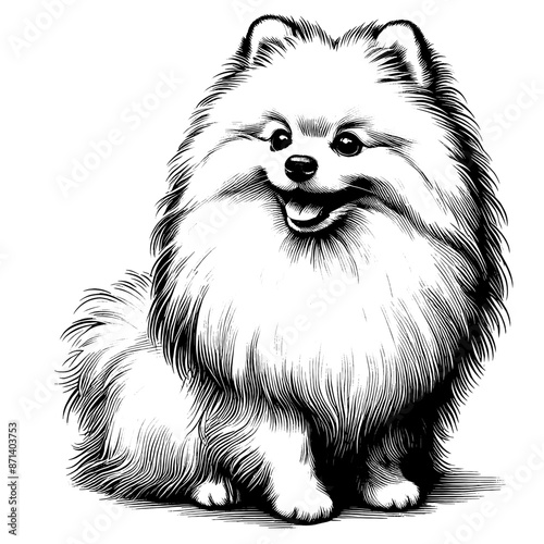 Hand drawn Cute Pomeranian dog in full-body, vector sketch isolated on white background.	