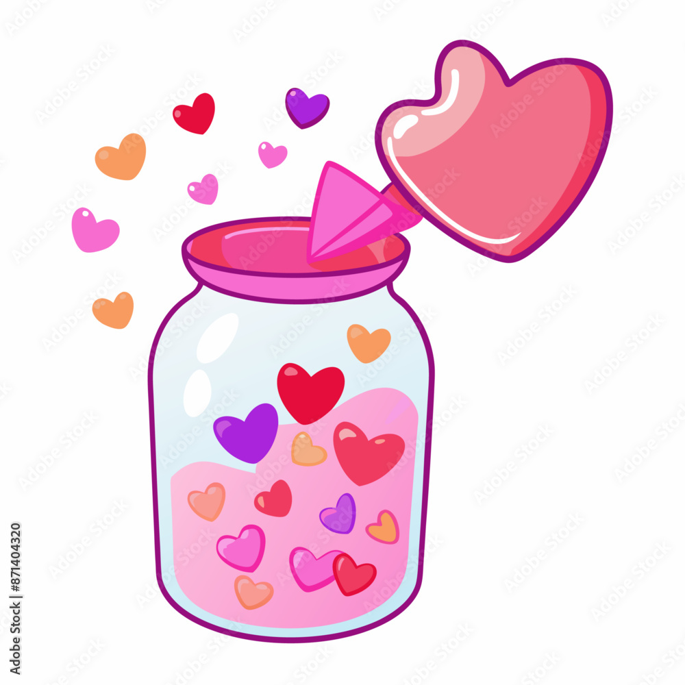 Open jar with a lid with hearts bottle with heart romantic illustration for valentines day (14) Open jar with a lid with hearts bottle with heart romantic illustration for valentines day (14)