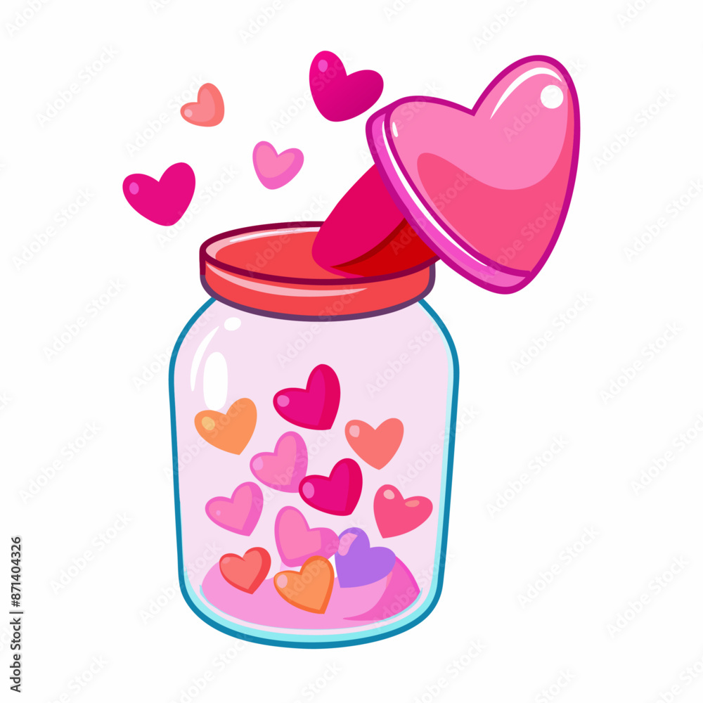 Open jar with a lid with hearts bottle with heart romantic illustration for valentines day (13) Open jar with a lid with hearts bottle with heart romantic illustration for valentines day (13)