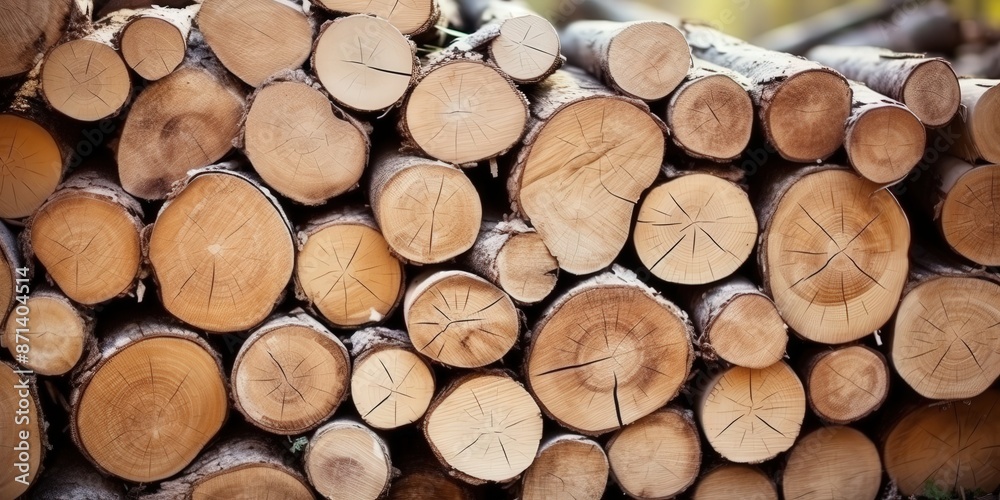 Fototapeta premium Stacked Wood Logs,Wine corks Pattern.
