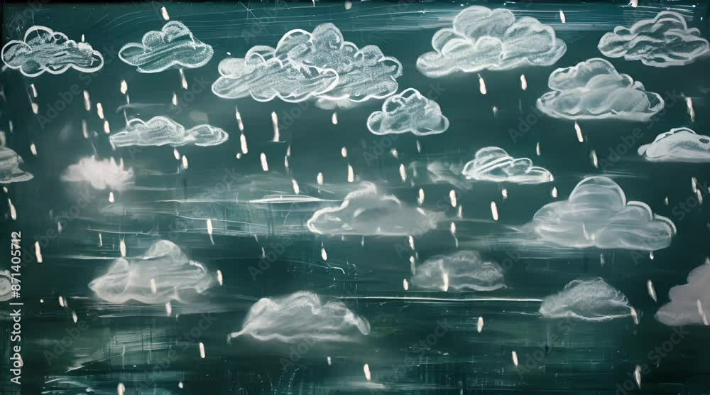 animated chalk drawing of rainy clouds