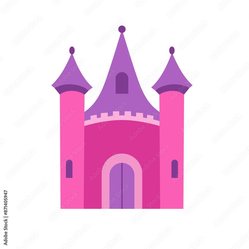 Naklejka premium Beautiful fairy tale castle fort vector illustration, pink fantasy princess castle clip art image, medieval magic kingdom building