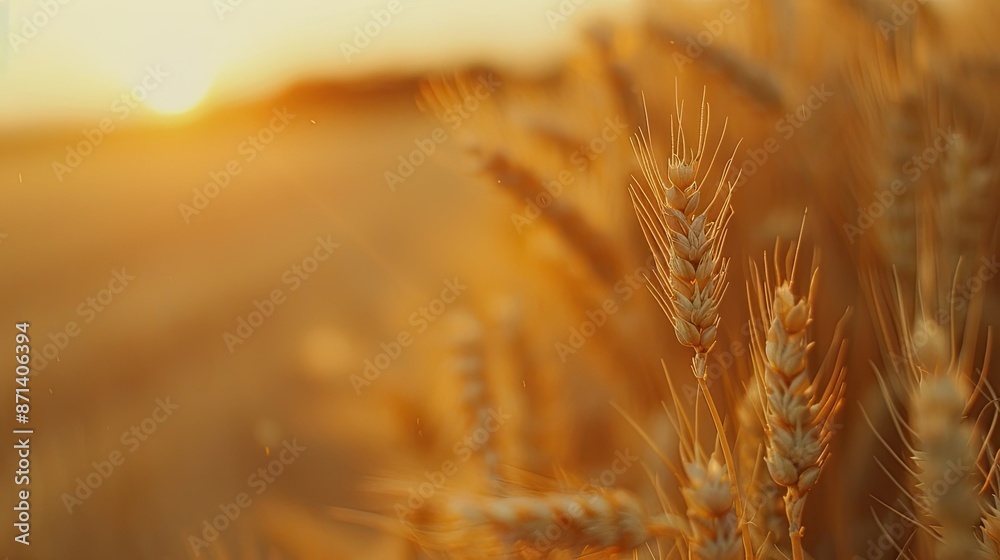 Selective focus with shallow depth of green-yellow wheat heads Selective focus with shallow depth of green-yellow wheat heads