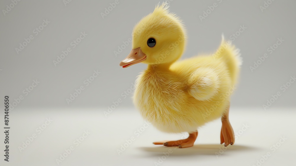 Adorable yellow duckling walking on a white surface, showcasing its fluffy feathers and cute demeanor.