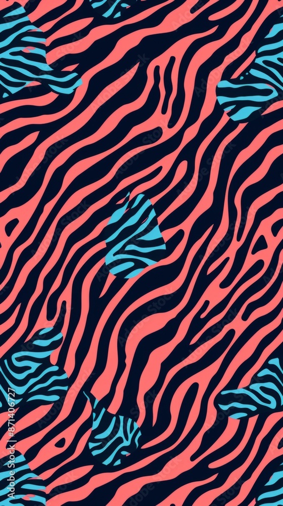 Fototapeta premium Abstract Pink And Blue Zebra Striped Wallpaper Pattern