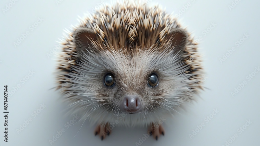 Close-up of an adorable hedgehog with sharp quills and dark, curious eyes against a plain background, looking straight at the camera. Close-up of an adorable hedgehog with sharp quills and dark, curious eyes against a plain background, looking straight at the camera.