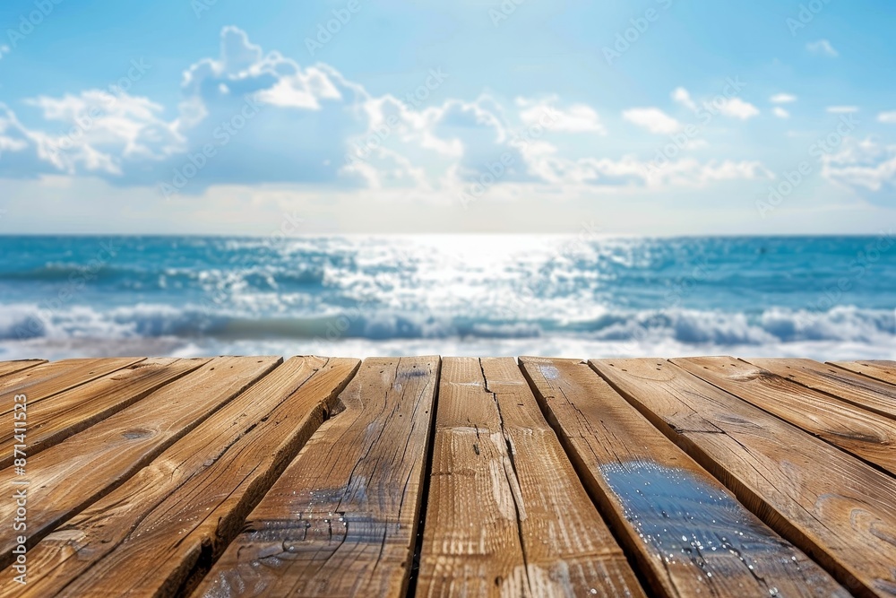 Wooden table on the background of the sea, island and the blue sky. Wooden table on the background of the sea, island and the blue sky.